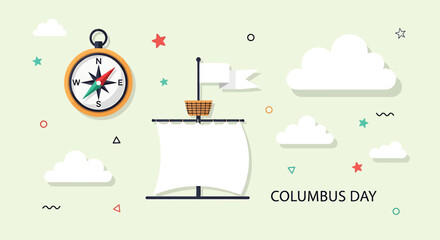Columbus Day celebration vector background with ship compass and decorations
