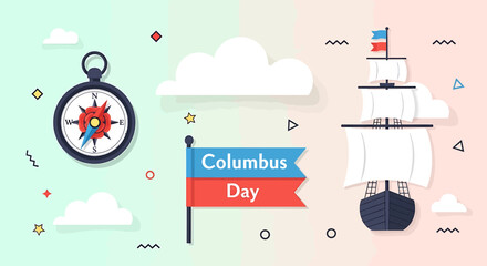 Naklejka premium Columbus Day festive design featuring ship compass and celebration elements