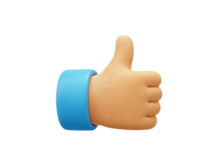 3d rendered hand giving a thumbs up gesture with a blue cuff isolated on transparent background