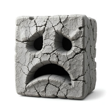 sad blockhead made of stone, isolated on white background
