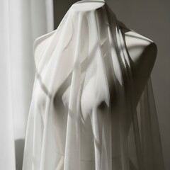 Sheer white fabric draped on mannequin