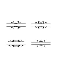 Set of four delicate black calligraphic decorative dividers and border elements with floral patterns on an isolated white background, vintage design accents