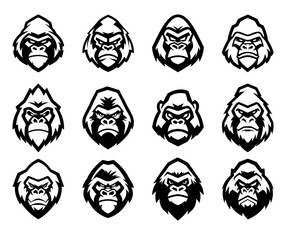 Stylized gorilla head illustrations in various expressions