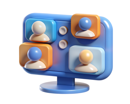 3d illustration of a computer screen with people in video call isolated on transparent background