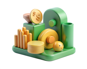 Illustration of green and yellow abstract financial growth elements isolated on transparent background