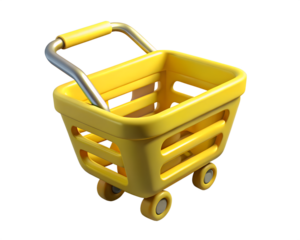 Illustration of yellow shopping cart isolated on transparent background