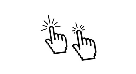 Fototapeta premium Pixelated hand cursor icons representing digital interaction and click action emphasizing user interface elements and website navigation design