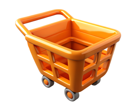 Illustration of orange shopping cart isolated on transparent background
