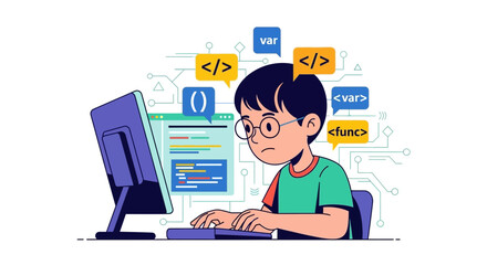 Young Programmer Coding With Determination And Focusing On Computer Development