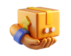 Illustration of hand holding a delivery package isolated on transparent background