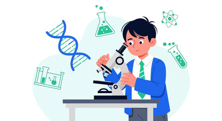 Young Researcher Uses Microscope to Investigate Genetic Structure in the Biology Lab
