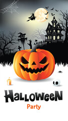 Scary Halloween Party Poster with Pumpkin and Haunted House