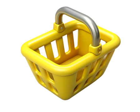 Illustration of yellow shopping basket isolated on transparent background
