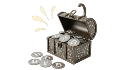 Isolated Treasure Chest with Bitcoins
