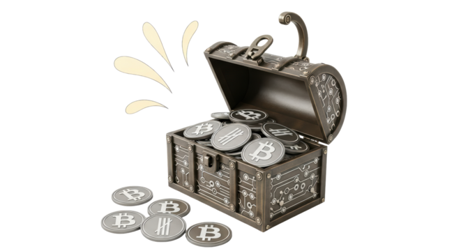 Isolated Treasure Chest with Bitcoins