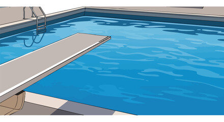 Stylized illustration of a refreshing swimming pool with diving board and ladder creating a serene summer vibe providing a fun and relaxing feeling