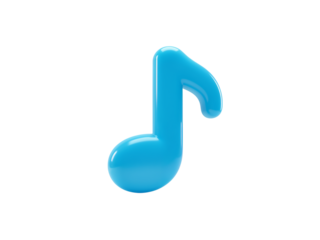 Bright blue musical eighth note symbol isolated on transparent background for creative projects