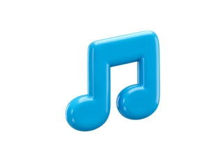 Bright blue 3d rendered musical eighth note symbol isolated on transparent background