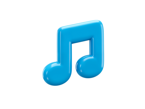 Bright blue 3d rendered musical eighth note symbol isolated on transparent background