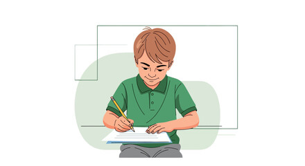Young Student Diligently Writing With Pen on Paper, Education and Learning Concept