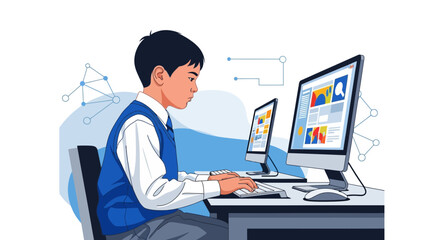 Young Student Engrossed In Coding And Learning Using Modern Computing Technology