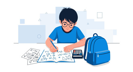 Young Student Engrossed In Mathematical Equations At Study Desk, Studying Mathematics