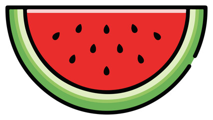 Vibrant Watermelon Slice Illustration with Seeds and Rind.