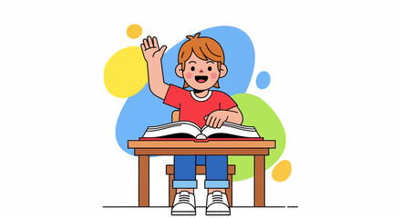Young Student Raises Hand Eagerly In Class Ready To Answer Question And Learn
