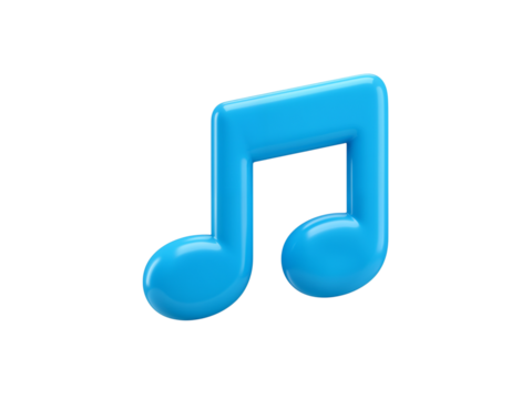 Bright blue musical eighth note symbol representing sound and melody isolated on transparent background