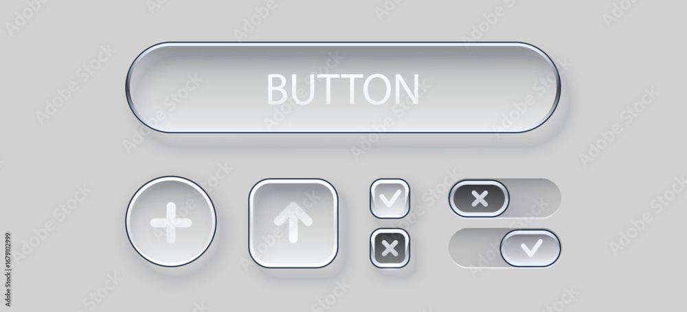 Wall mural modern glass button ui set. modern liquid glass button set. switch, toggle, radio button.