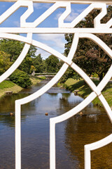 Curved bridge over the Ooz River. Baden-Baden. Germany