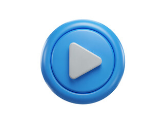 A vibrant blue circular play button icon with a white triangle symbol indicating media playback isolated on transparent background