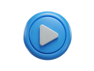 A vibrant blue circular play button icon with a white triangle symbol indicating media playback isolated on transparent background