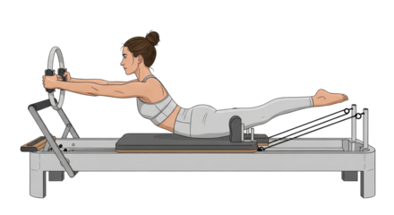 Isolated Woman on pilates machine