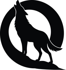 Majestic wolf howling at a luminous full moon in a starry night sky silhouette