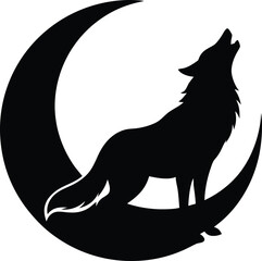 Majestic wolf howling at a full moon night sky silhouette