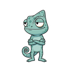 Obraz premium Playful cartoon chameleon with arms crossed looking confident