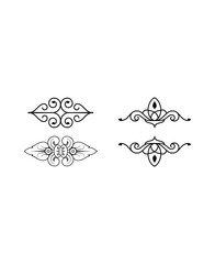 Set of four ornate black calligraphic decorative frames and text dividers on an isolated white background, intricate design elements