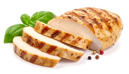 Sliced grilled chicken breast with basil