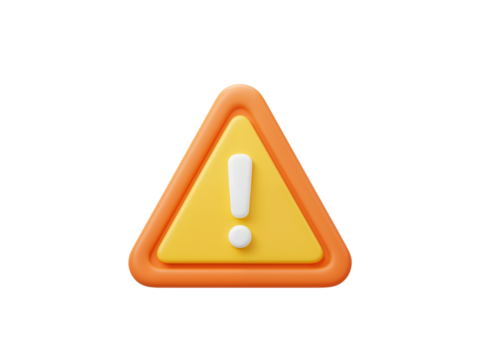 Yellow and orange warning triangle with a white exclamation mark symbol isolated on transparent background