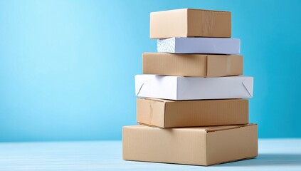 Obraz premium Stacked Cardboard Boxes on Blue Background