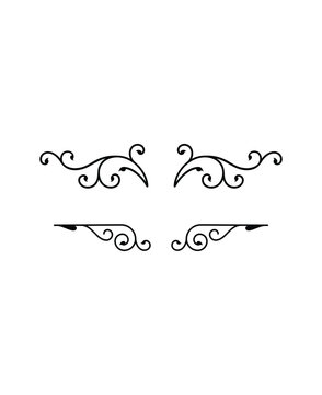 Set of four elegant black calligraphic decorative flourishes and text dividers on an isolated white background, classic page accents