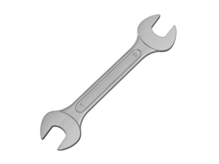 A single silver metal combination wrench tool with open and box ends isolated on transparent background