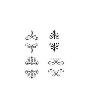 Set of six elegant black calligraphic flourishes and swashes for decoration on an isolated white background, classic design elements