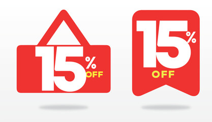 15% off. Advertising, tag, label, promo, poster, marketing, sale, shop, sticker, offer, market, price, value, store, product, shape. Set, vector, icon, sign