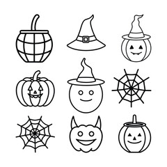 Halloween Vector Icons with Pumpkin and Witch Hat