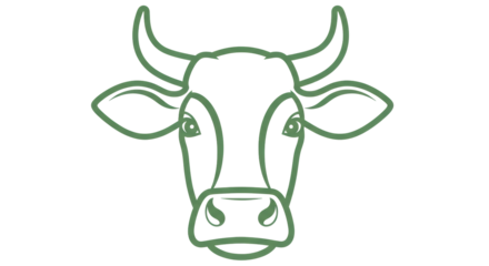 Isolated Green Cow Head Line Art