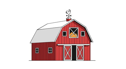 Whimsical rendition of a traditional barn, a tribute to rural heritage and agricultural simplicity in a nostalgic style illustration