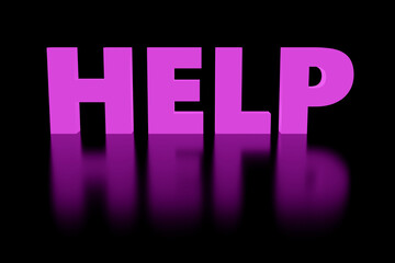 Luxury purple inscription help on black podium, soft light, smooth background, 3d rendering