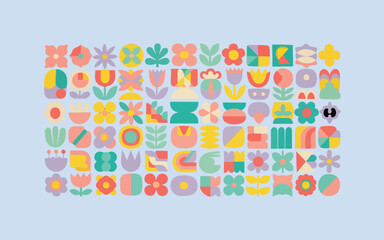 Vibrant collection of abstract geometric floral shapes and patterns